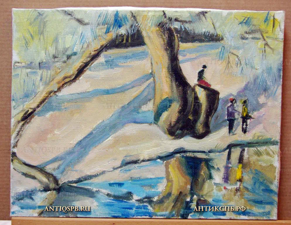 4431. Картина "Зима. Берег реки". Художник: Петров. Втор. пол. ХХ в.